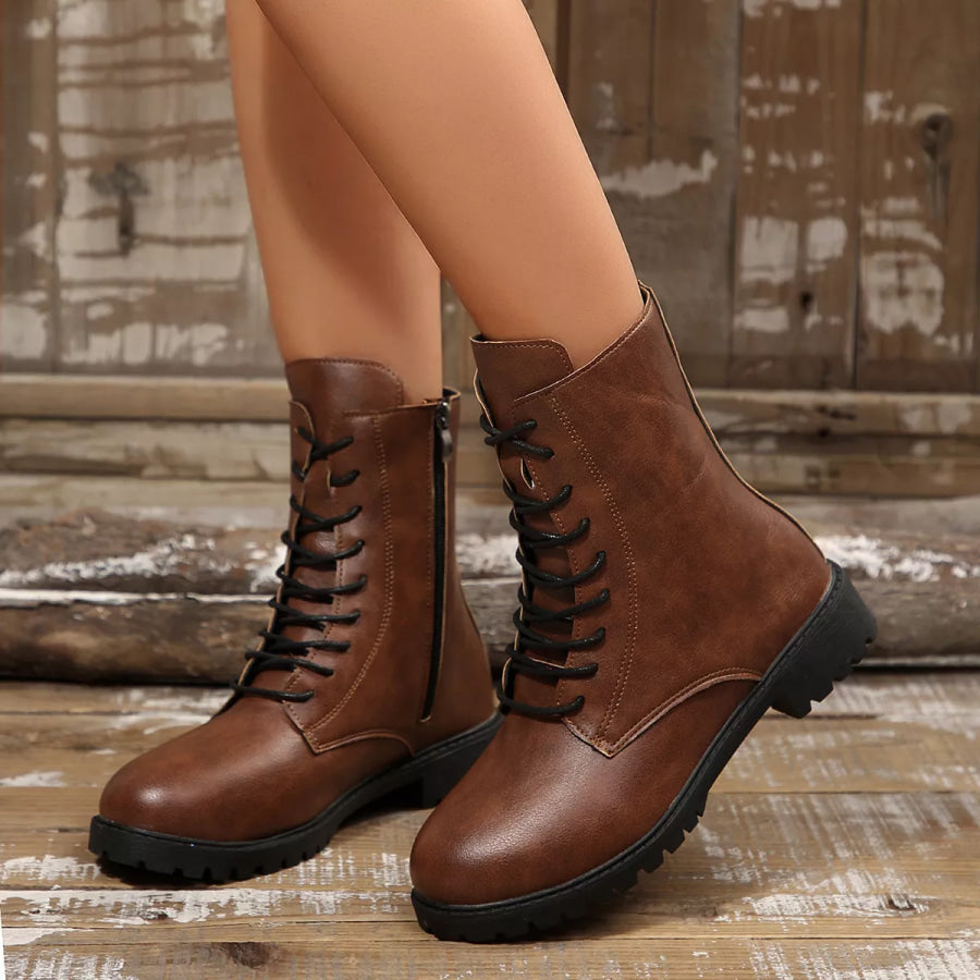 Round Toe Lace Up Boots Apparel and Accessories