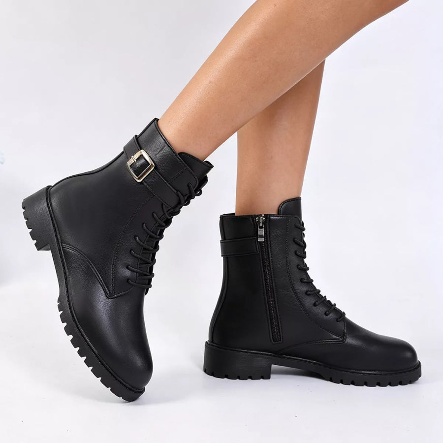 Round Toe Lace Up Boots Apparel and Accessories