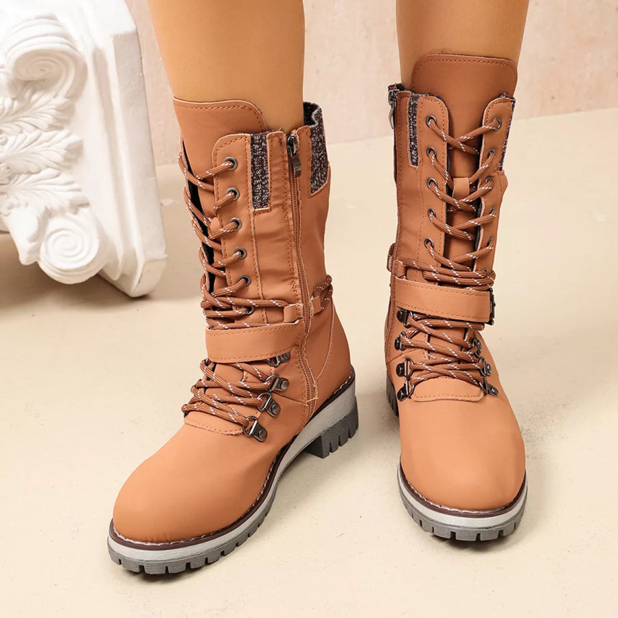 Round Toe Lace Up Boots Apparel and Accessories
