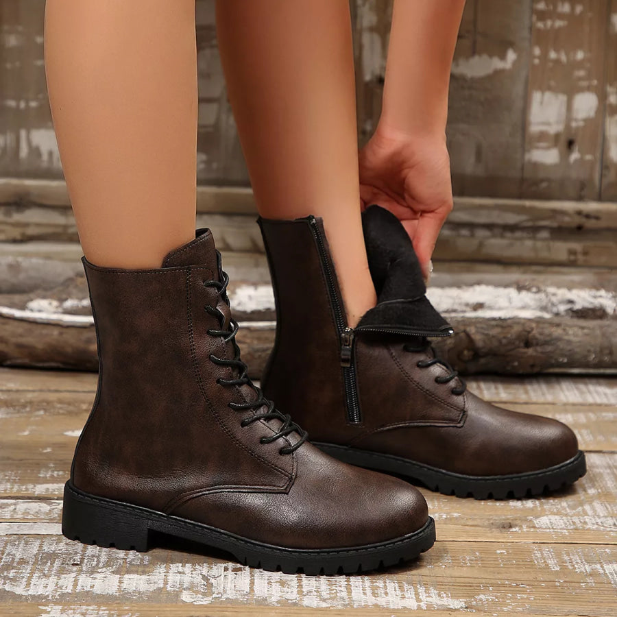 Round Toe Lace Up Boots Apparel and Accessories