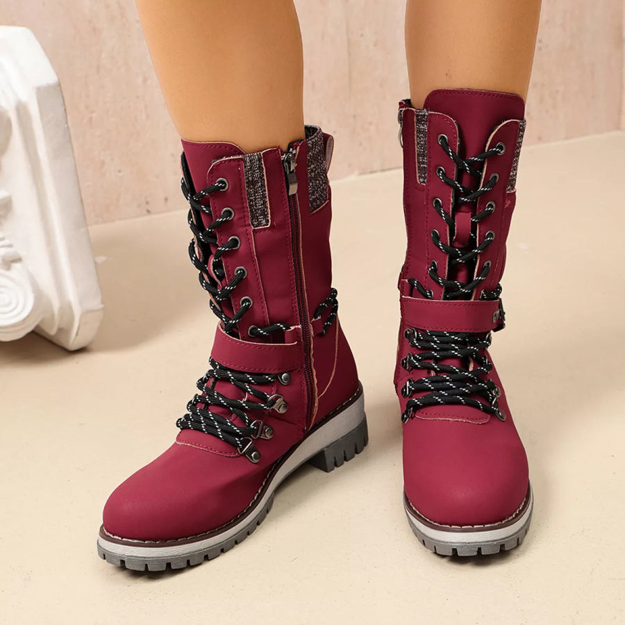 Round Toe Lace Up Boots Apparel and Accessories