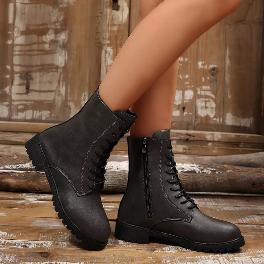 Round Toe Lace Up Boots Apparel and Accessories