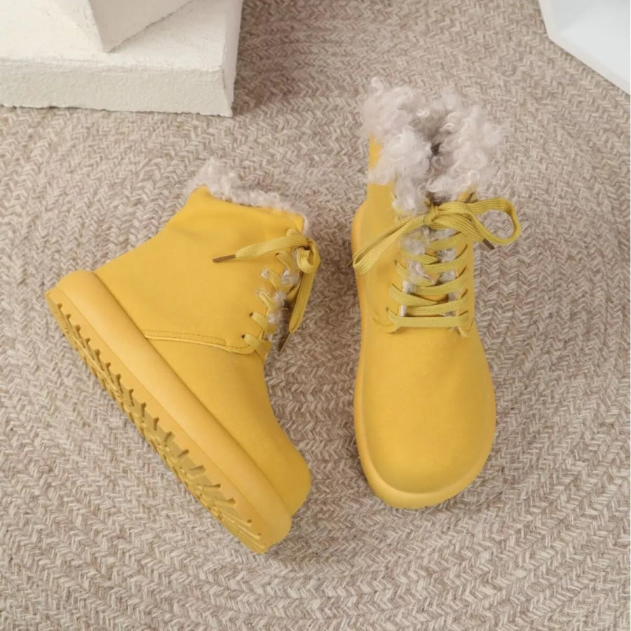 Round Toe Lace Up Boots Yellow / 36 Apparel and Accessories
