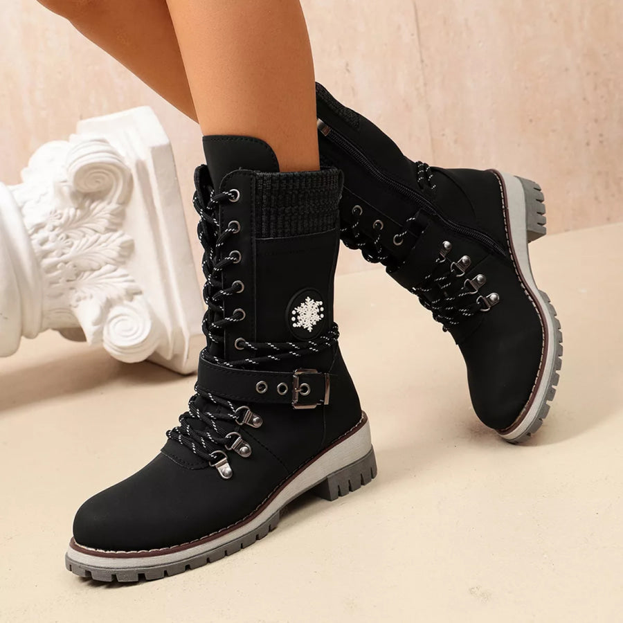 Round Toe Lace Up Boots Apparel and Accessories