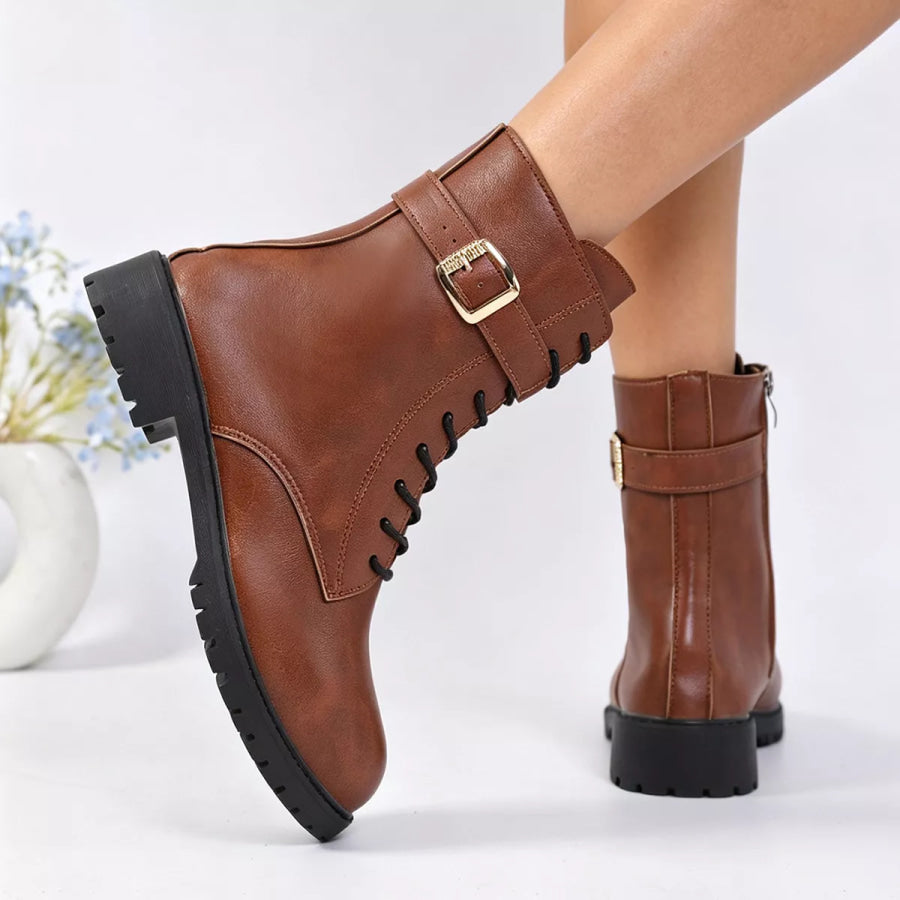 Round Toe Lace Up Boots Apparel and Accessories