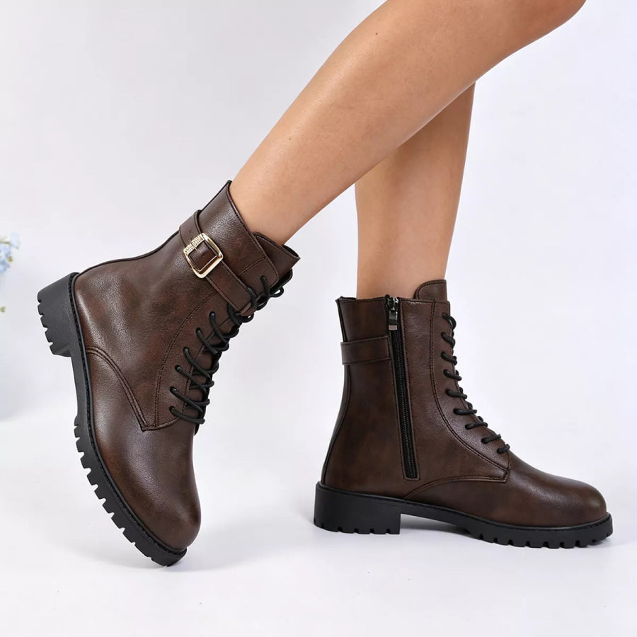 Round Toe Lace Up Boots Apparel and Accessories