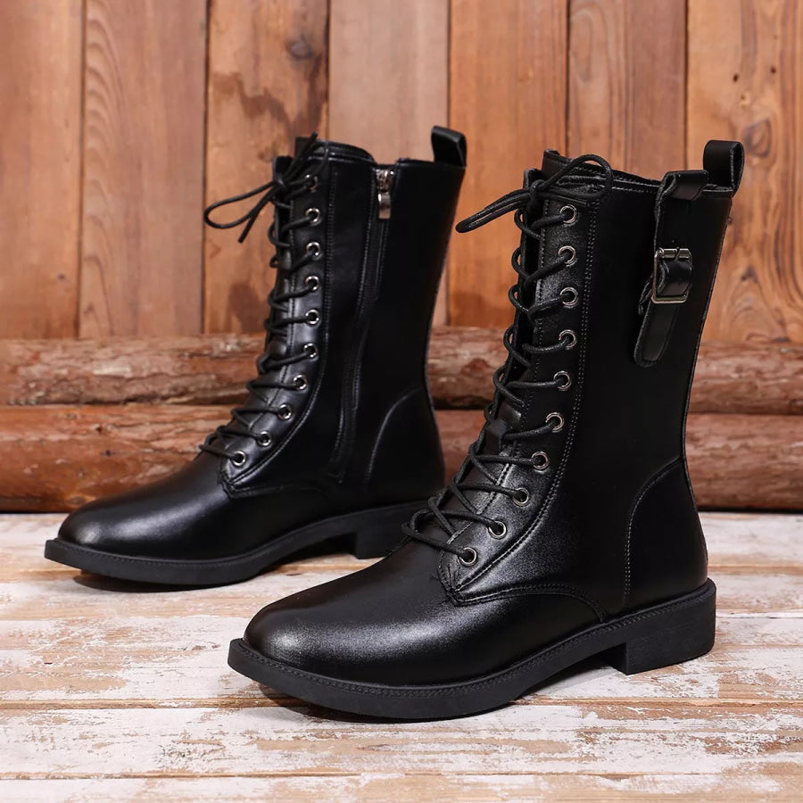 Round Toe Lace Up Boots Black / 35 Apparel and Accessories