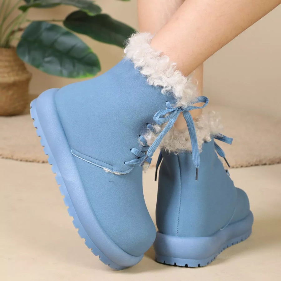 Round Toe Lace Up Boots Blue / 36 Apparel and Accessories