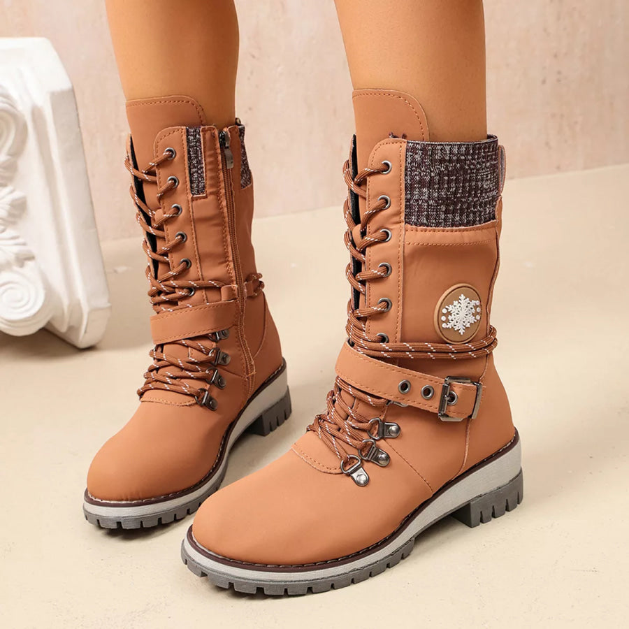 Round Toe Lace Up Boots Brown / 35 Apparel and Accessories