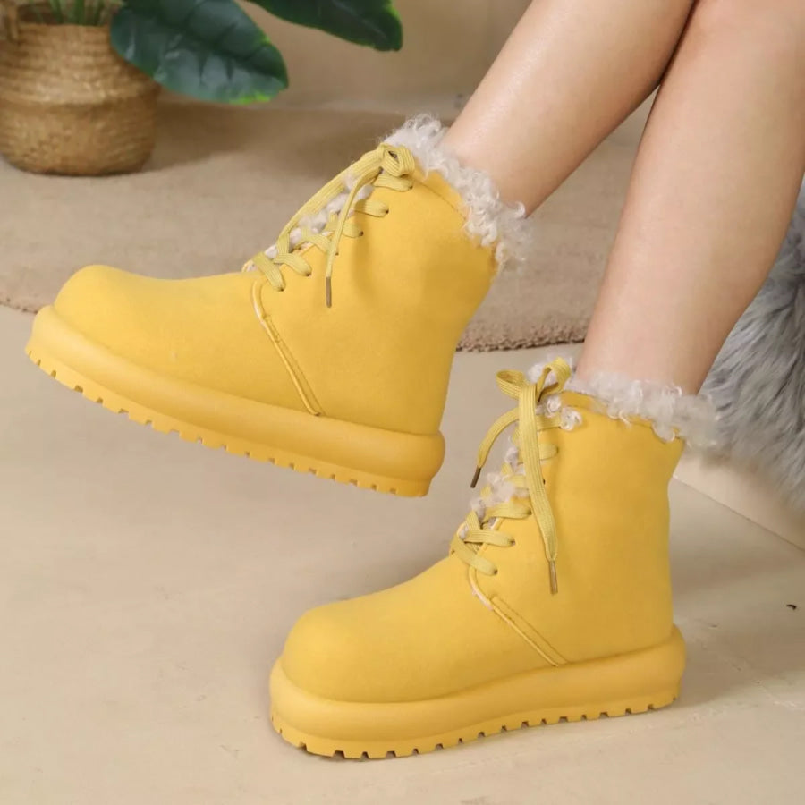Round Toe Lace Up Boots Yellow / 36 Apparel and Accessories