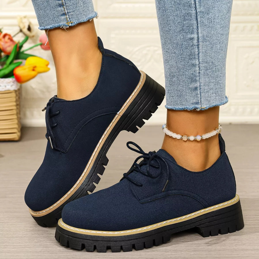Round Toe Lace-Up Loafers Dark Blue / 36 footwear