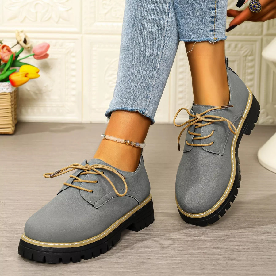 Round Toe Lace-Up Loafers footwear