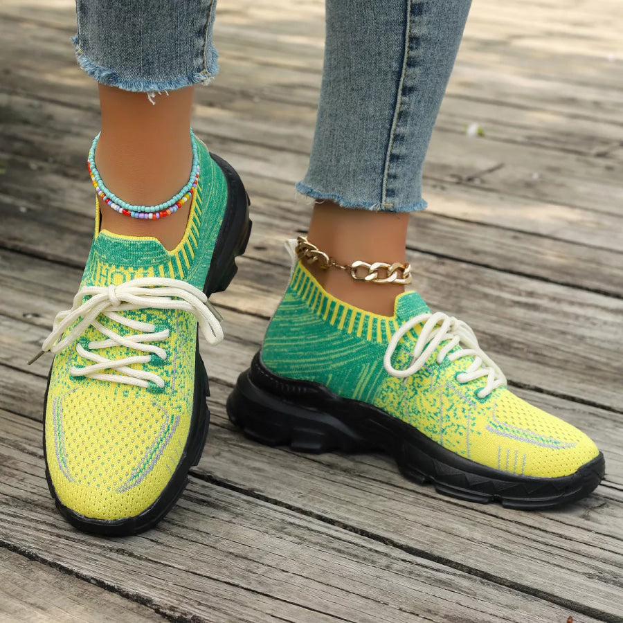 Round Toe Lace Up Sneakers Apparel and Accessories
