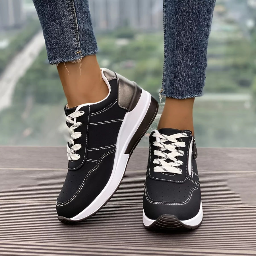 Round Toe Lace Up Sneakers Apparel and Accessories
