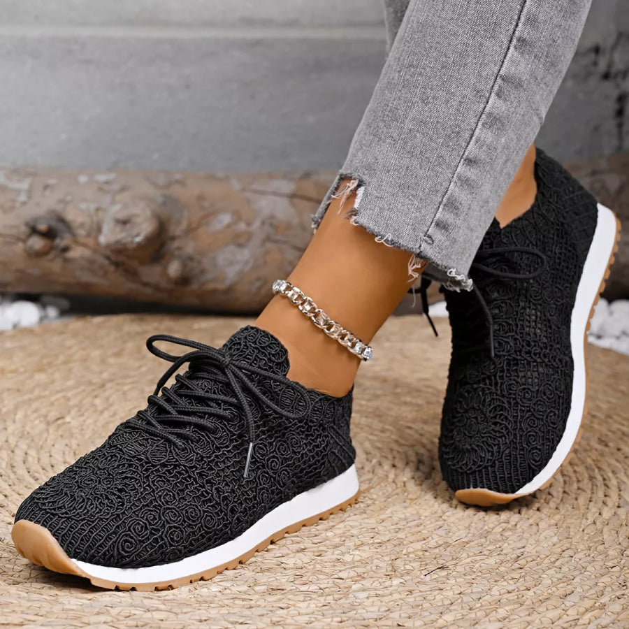 Round Toe Lace Up Sneakers Apparel and Accessories