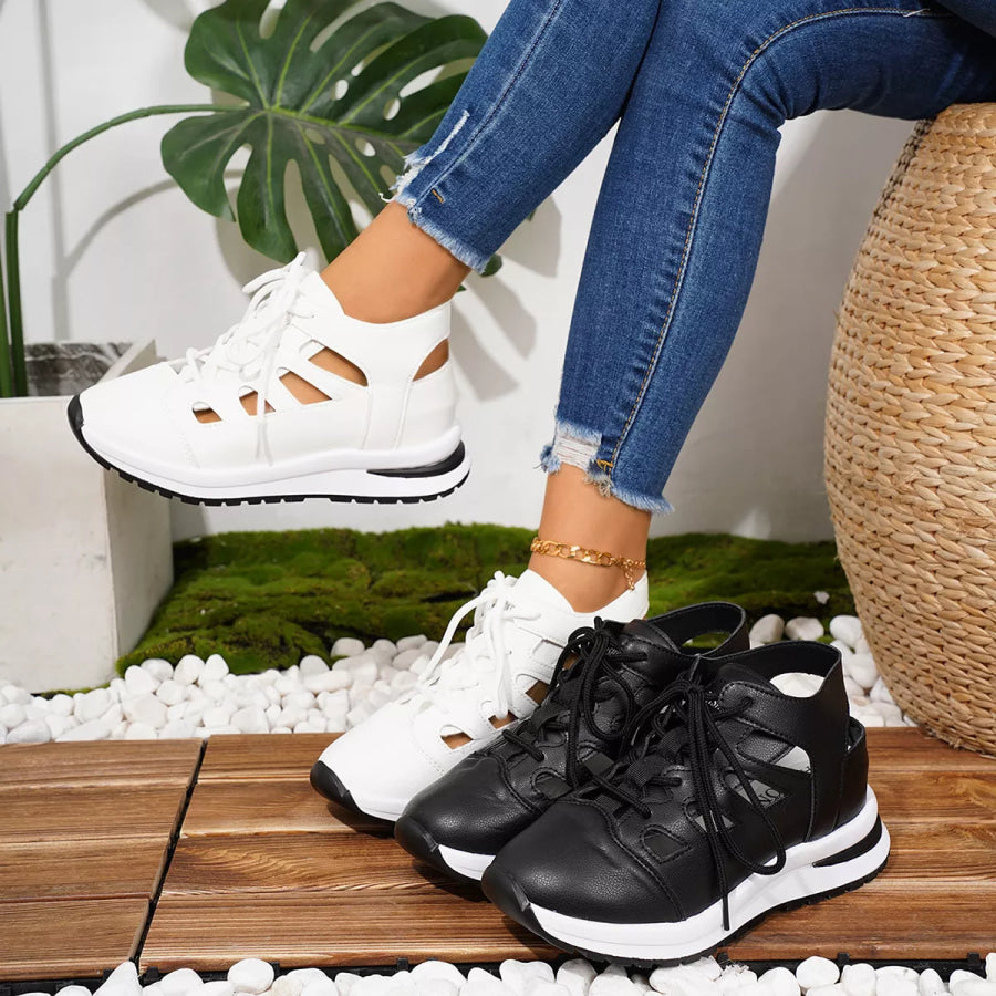 Round Toe Lace Up Sneakers Apparel and Accessories