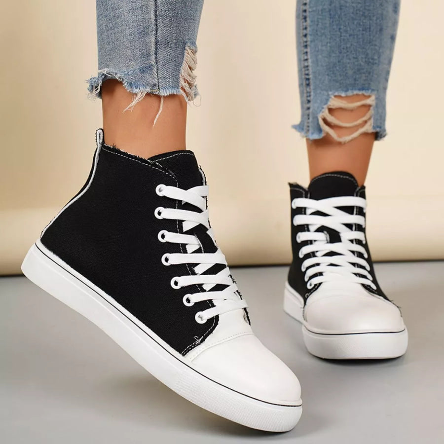 Round Toe Lace Up Sneakers Apparel and Accessories