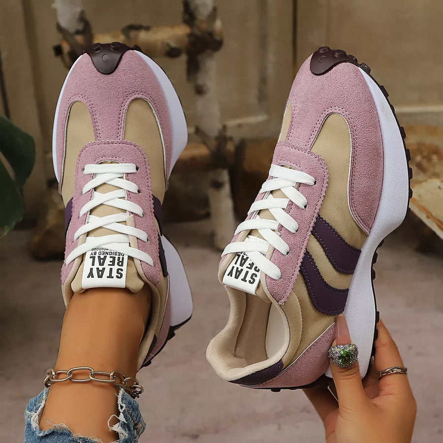 Round Toe Lace Up Sneakers Apparel and Accessories