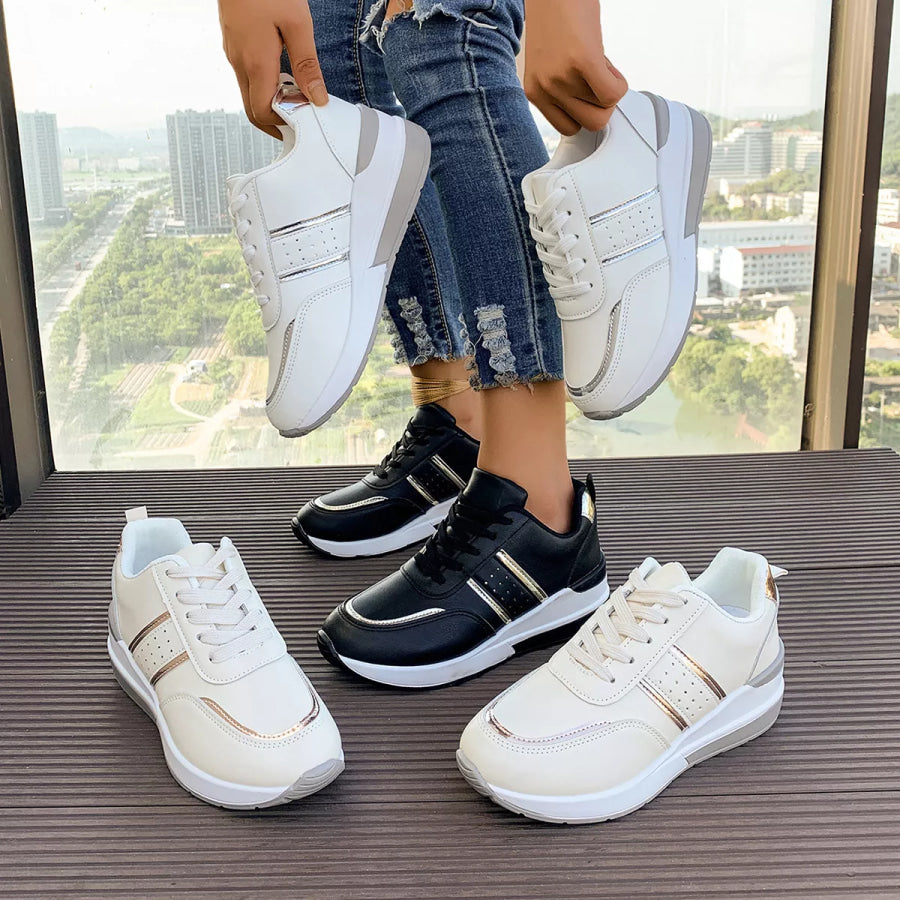 Round Toe Lace Up Sneakers Apparel and Accessories