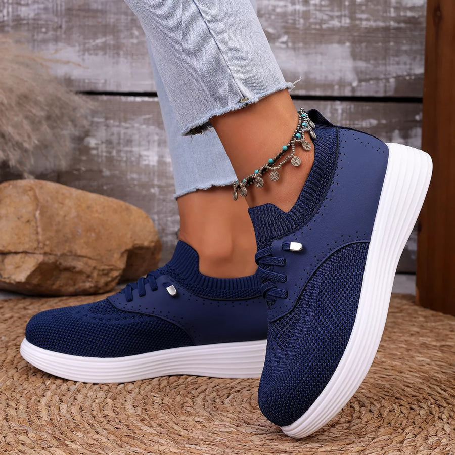 Round Toe Lace Up Sneakers Apparel and Accessories