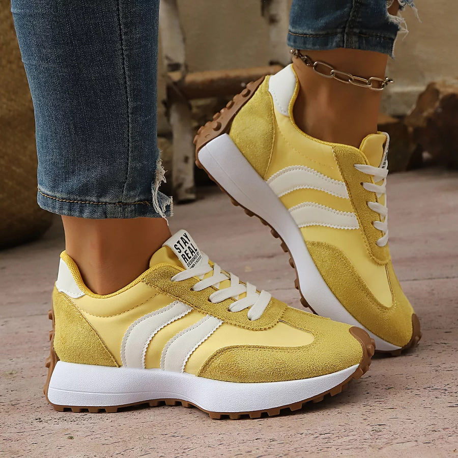 Round Toe Lace Up Sneakers Apparel and Accessories