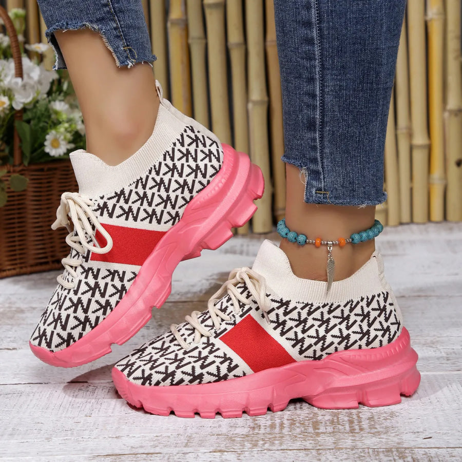 Round Toe Lace Up Sneakers Apparel and Accessories