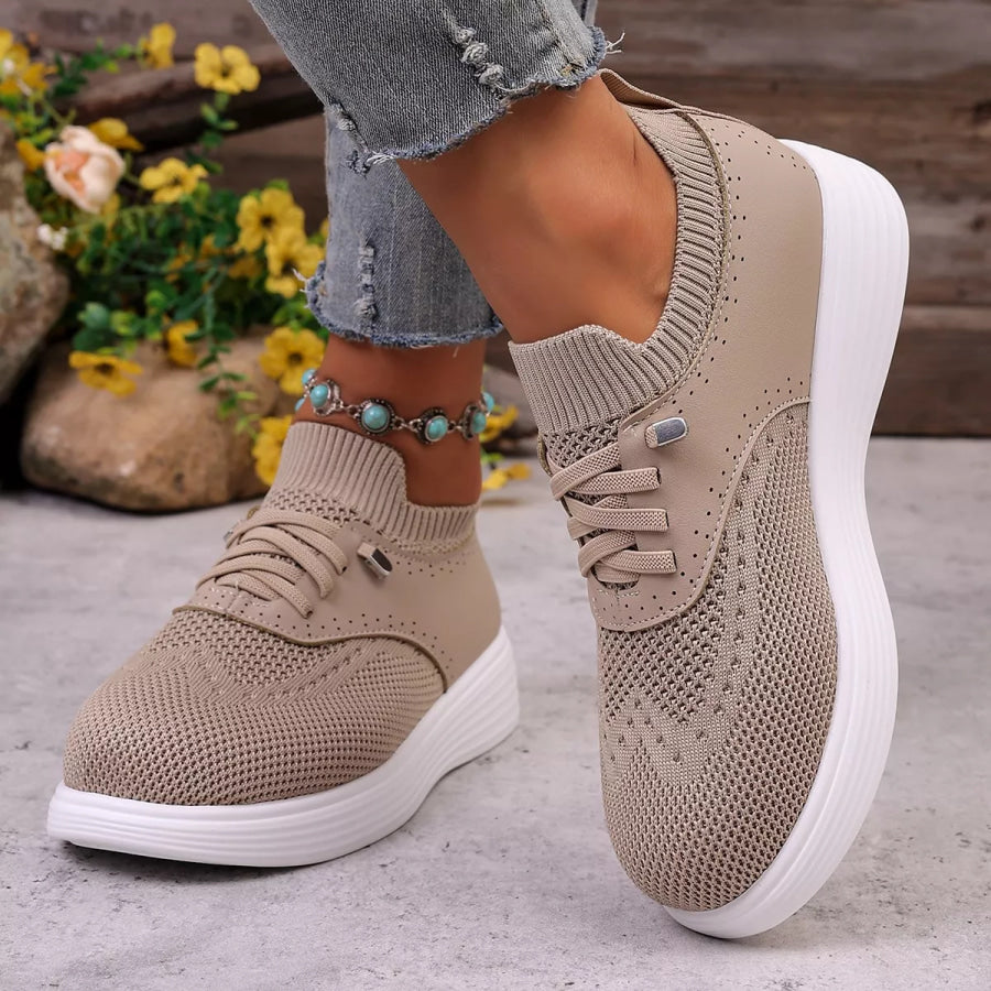 Round Toe Lace Up Sneakers Apparel and Accessories