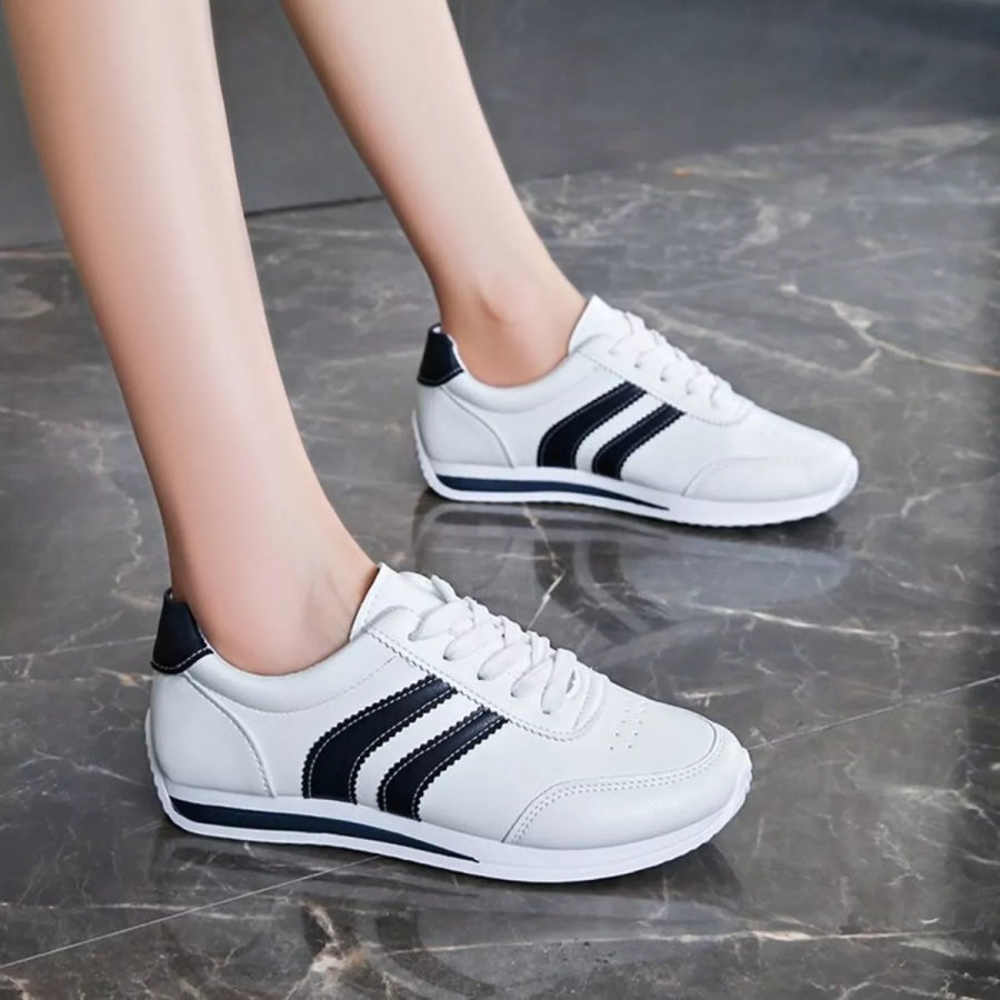Round Toe Lace Up Sneakers Blue / 35 Apparel and Accessories