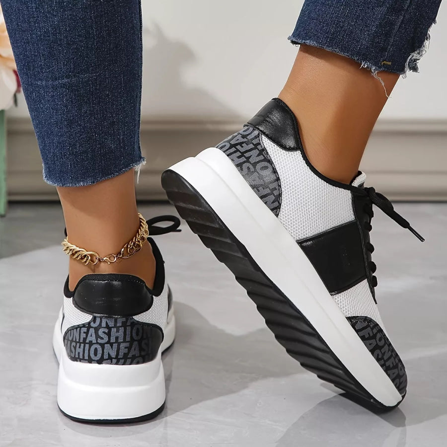 Round Toe Lace Up Sneakers Apparel and Accessories