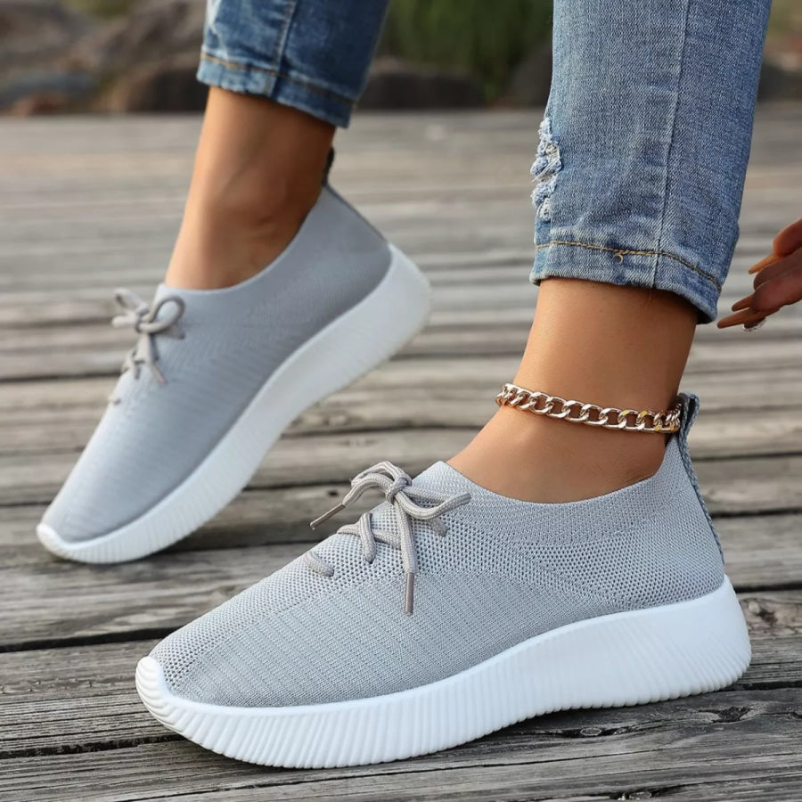 Round Toe Lace Up Sneakers Apparel and Accessories