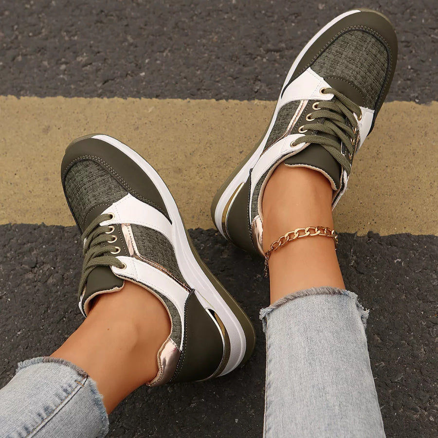 Round Toe Lace Up Sneakers Apparel and Accessories