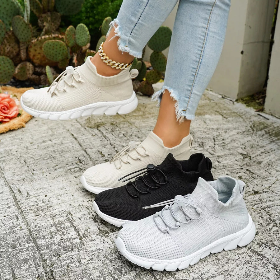 Round Toe Lace Up Sneakers Apparel and Accessories