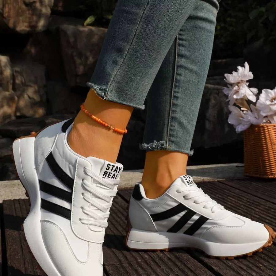 Round Toe Lace Up Sneakers Apparel and Accessories