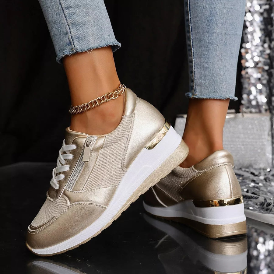 Round Toe Lace Up Sneakers Apparel and Accessories