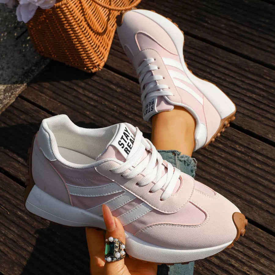 Round Toe Lace Up Sneakers Apparel and Accessories
