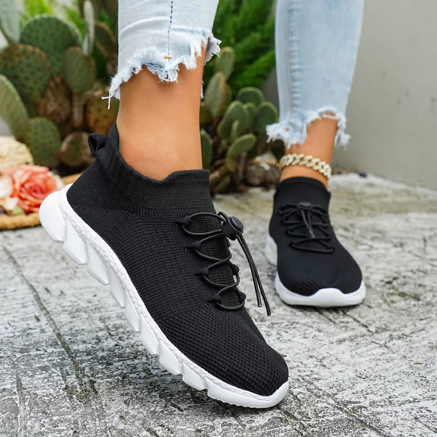 Round Toe Lace Up Sneakers Apparel and Accessories