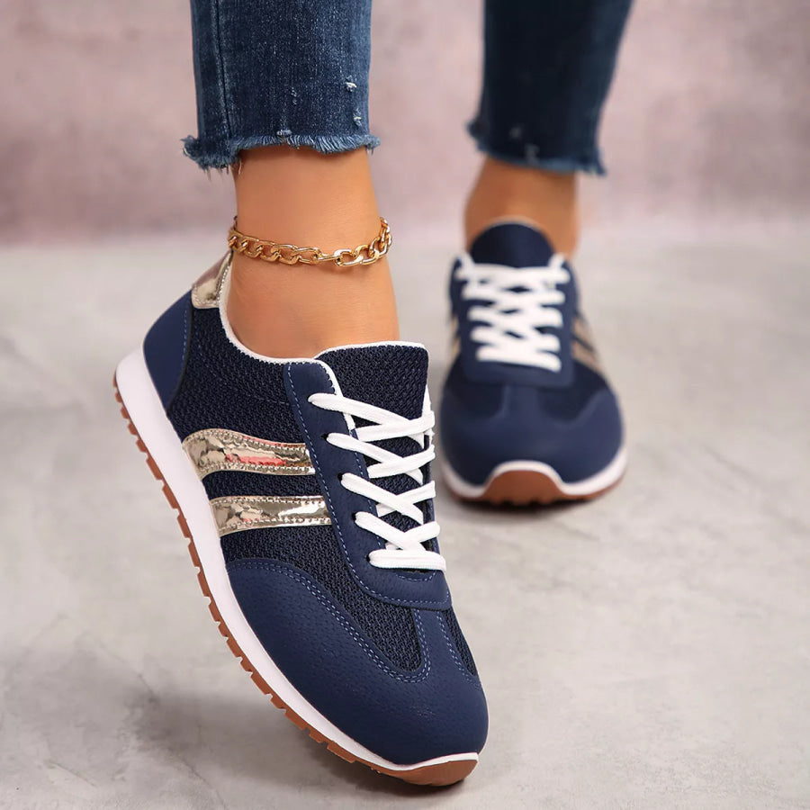 Round Toe Lace Up Sneakers Blue / 36 Apparel and Accessories