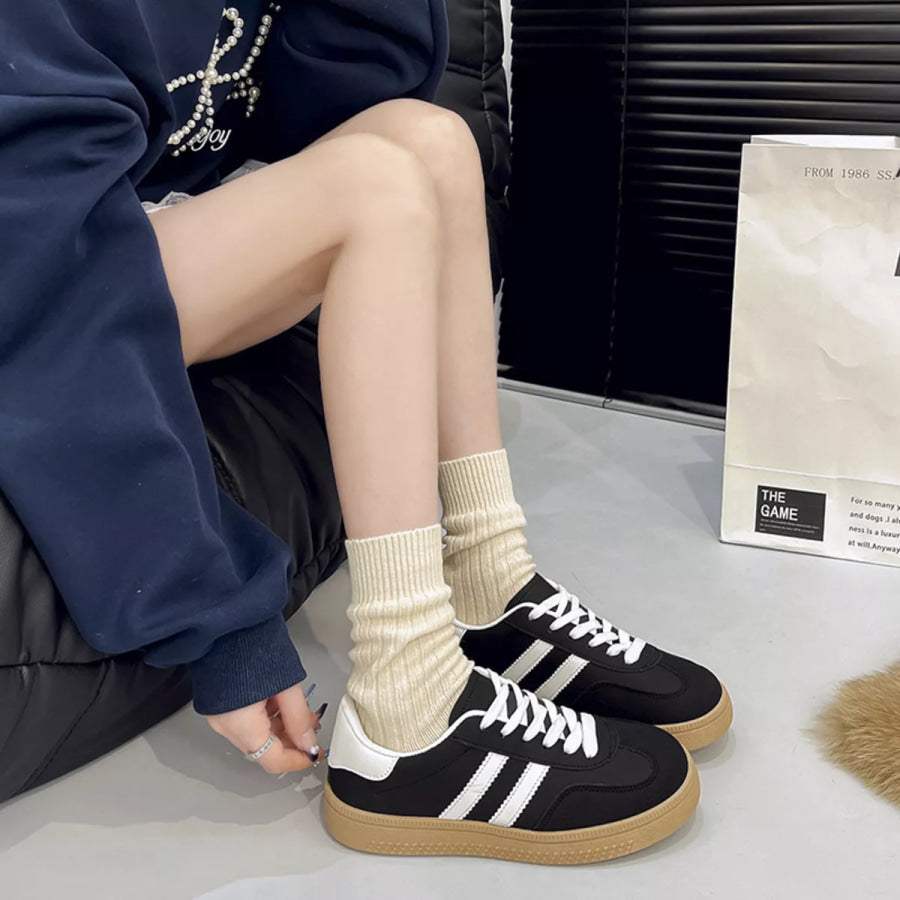 Round Toe Lace Up Sneakers Apparel and Accessories