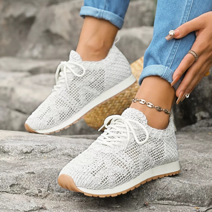 Round Toe Lace Up Sneakers Apparel and Accessories