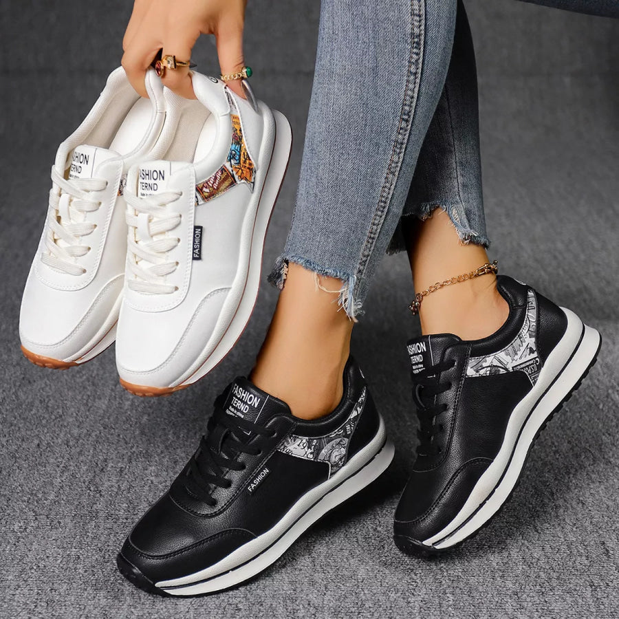 Round Toe Lace Up Sneakers Apparel and Accessories