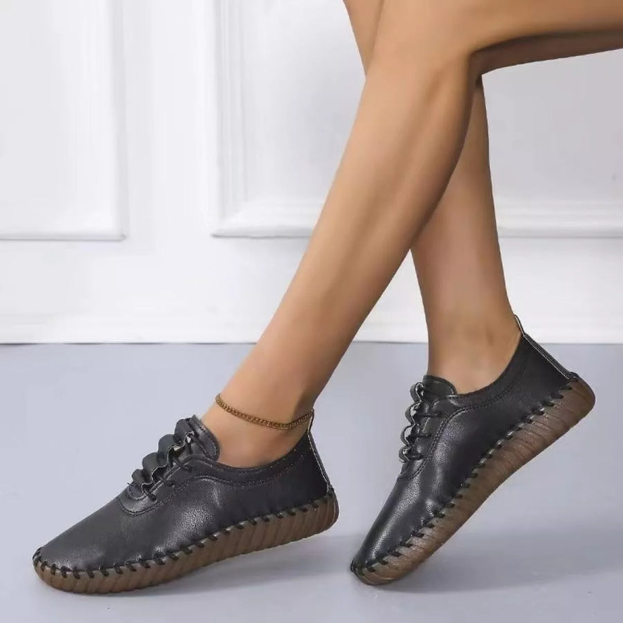 Round Toe Lace Up Sneakers Apparel and Accessories