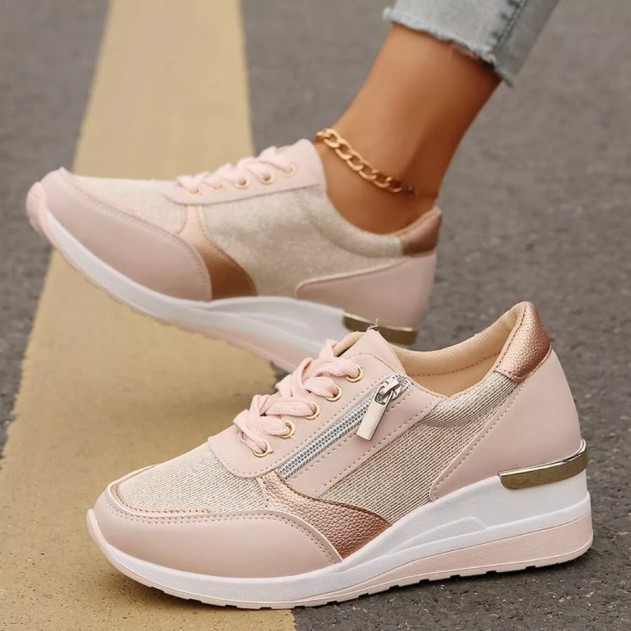Round Toe Lace Up Sneakers Apparel and Accessories