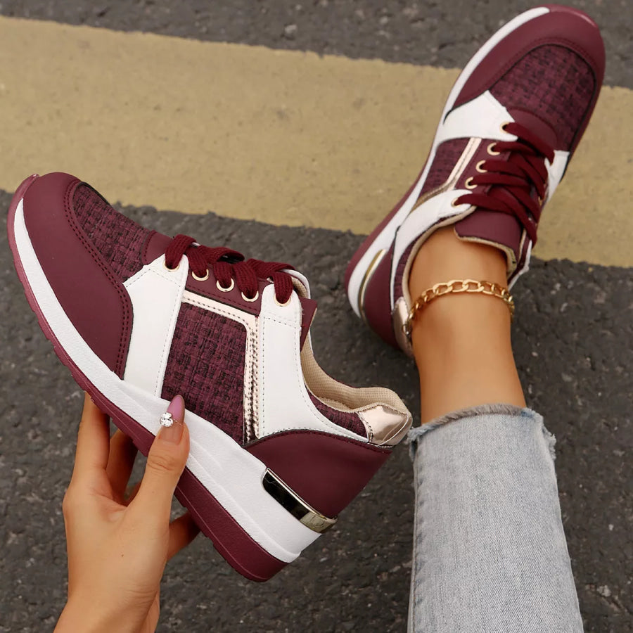 Round Toe Lace Up Sneakers Apparel and Accessories