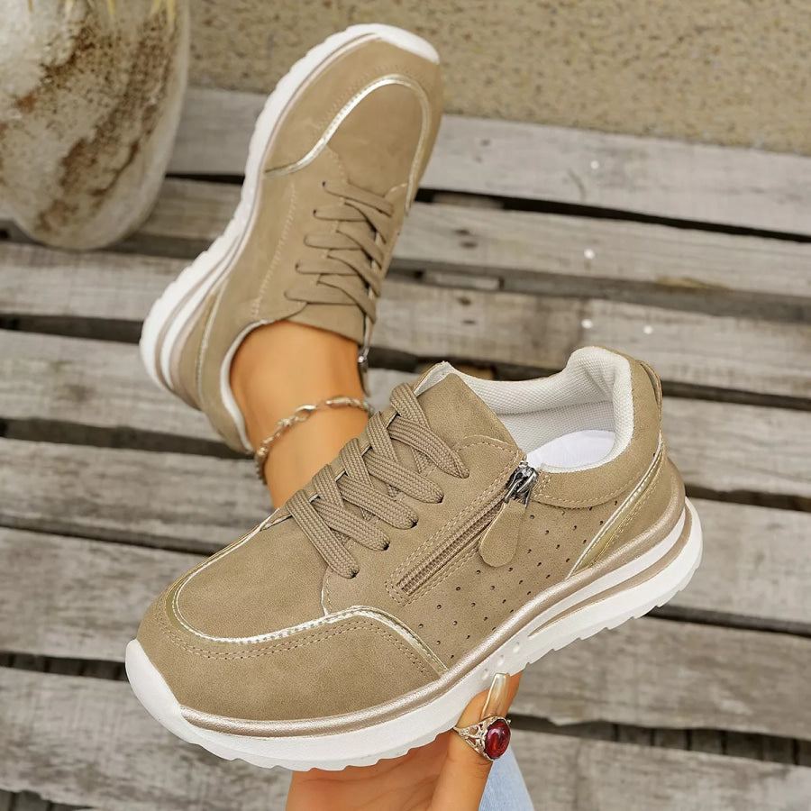 Round Toe Lace Up Sneakers Apparel and Accessories