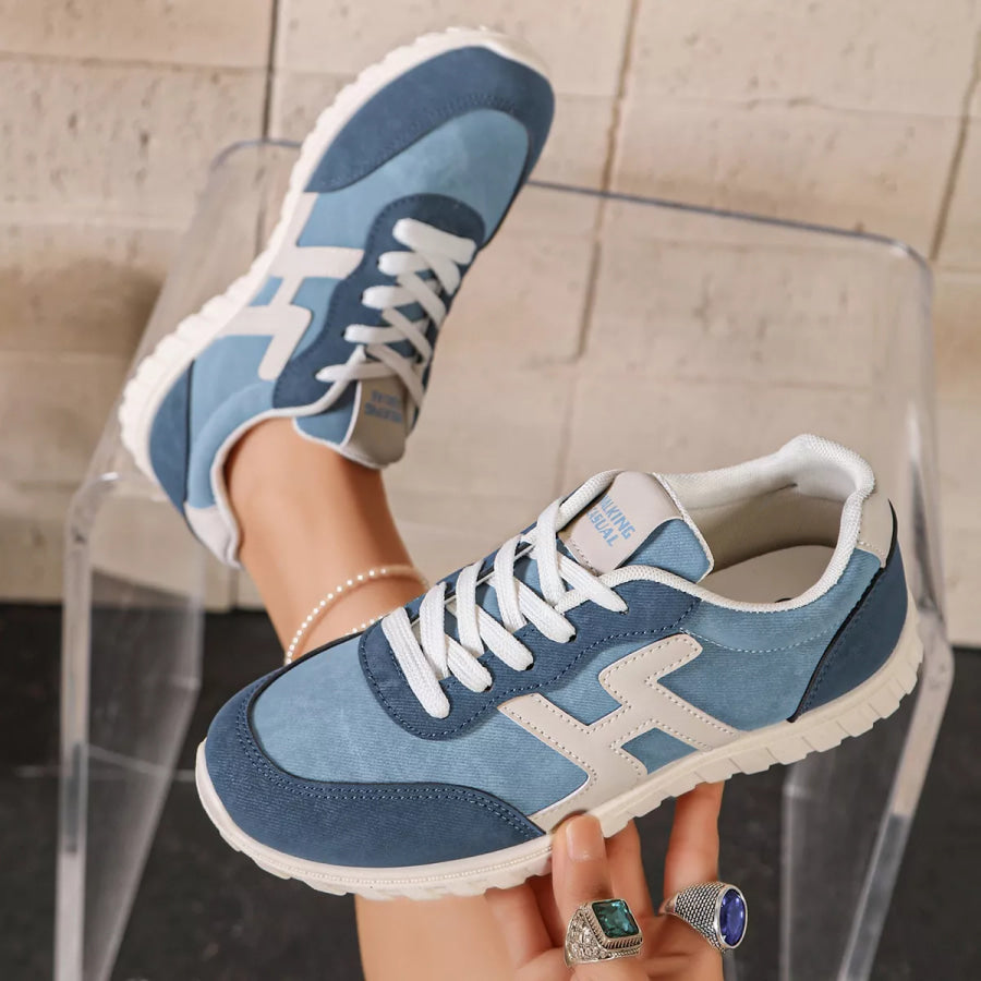 Round Toe Lace Up Sneakers Blue / 36 Apparel and Accessories