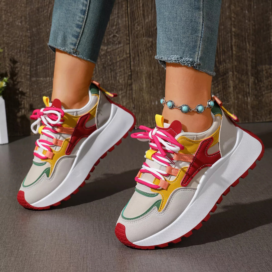 Round Toe Lace Up Sneakers Apparel and Accessories