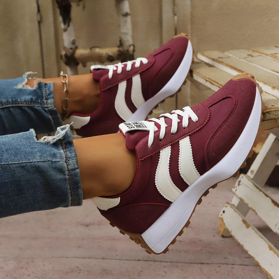 Round Toe Lace Up Sneakers Apparel and Accessories