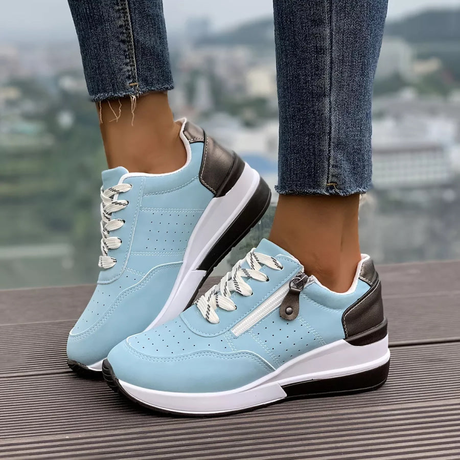 Round Toe Lace Up Sneakers Apparel and Accessories