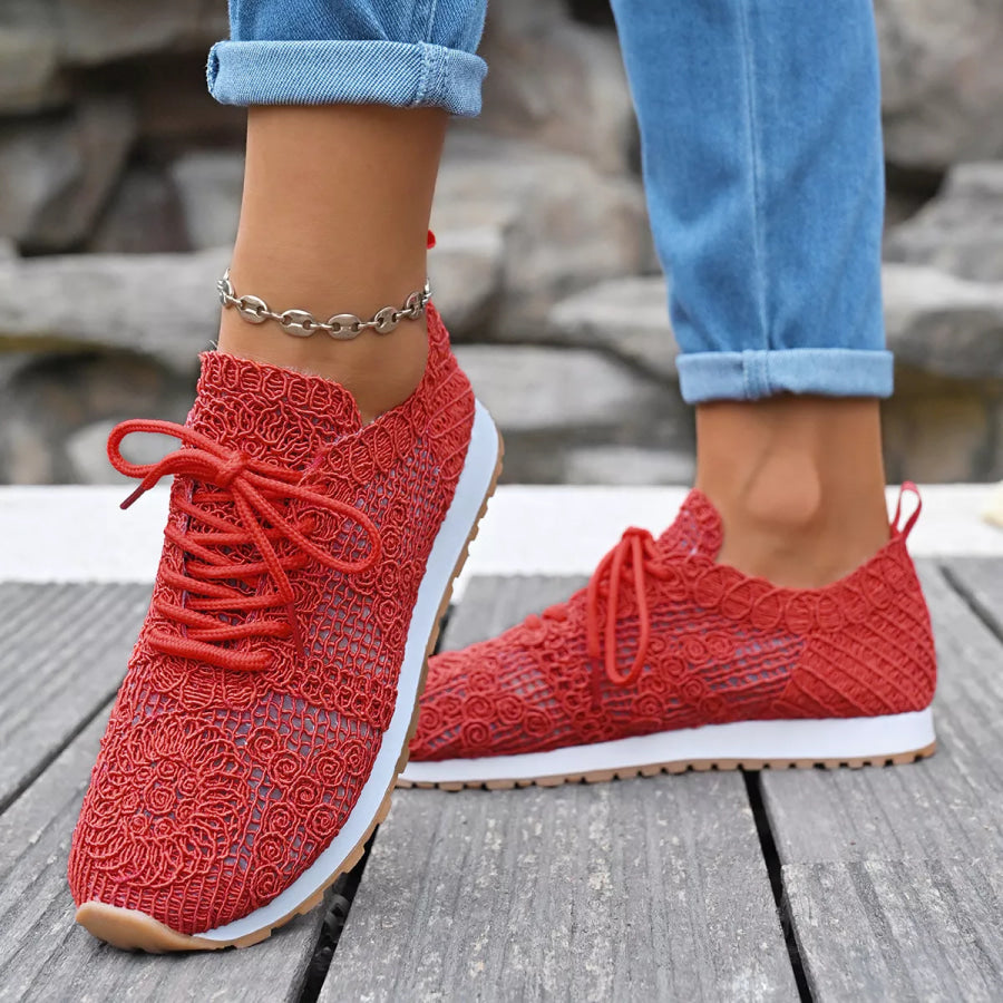 Round Toe Lace Up Sneakers Apparel and Accessories