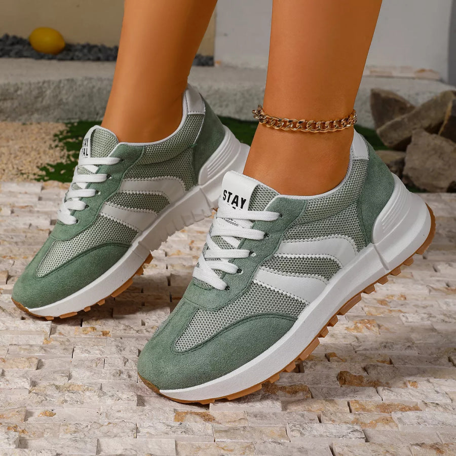 Round Toe Lace Up Sneakers Apparel and Accessories